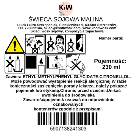 Ręcznie robiona świeca sojowa na Walentynki - Malina, romantyczny prezent