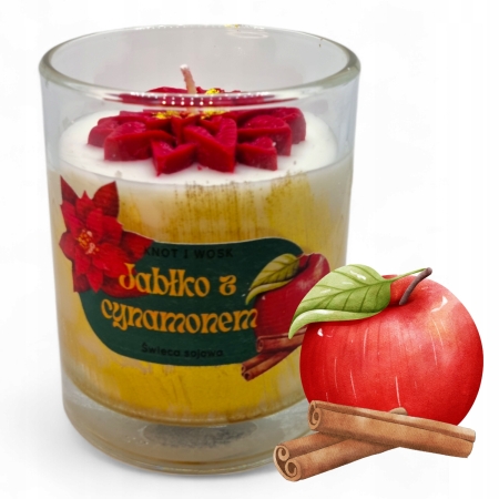 ZAPACH JABŁKO Z CYNAMONEM ręcznie wylana i zdobiona świeca sojowa 190g