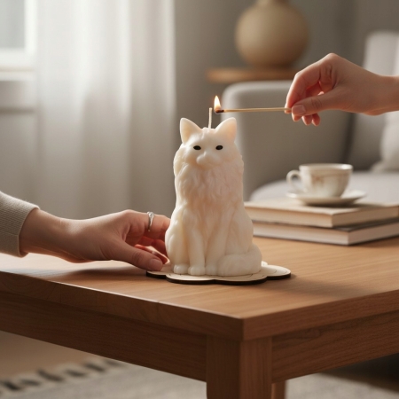 Świeca Sojowa zapachowa wolnostojąca kot maine coon prezent Trawa Cytrynowa