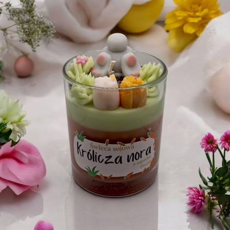 Ręcznie zalewana Świeca Sojowa Prezent Wielkanoc zając królik zapach piwoni