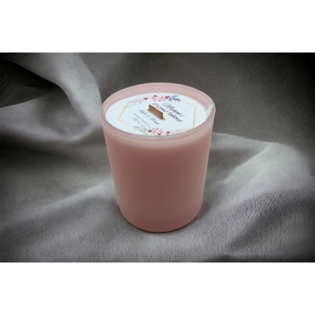 Świeca Sojowa różowy mat ręcznie robiona 230ml Drzewo Tekowe & Mahoń