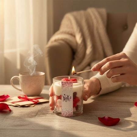 Świeca sojowa ozdobna Knot i Wosk zapach wiśni wiśnia 230 ml Walentynki