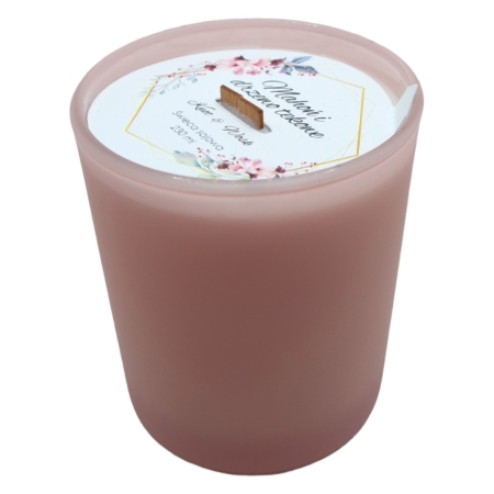 Świeca Sojowa różowy mat ręcznie robiona 230ml Drzewo Tekowe & Mahoń