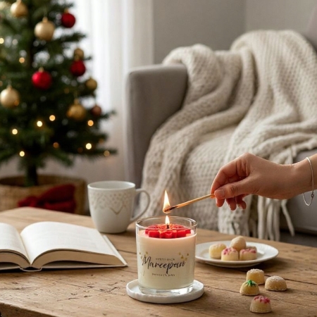 ZAPACH ŚWIĄTECZNY MARCEPAN ręcznie wylana i zdobiona świeca sojowa prezent