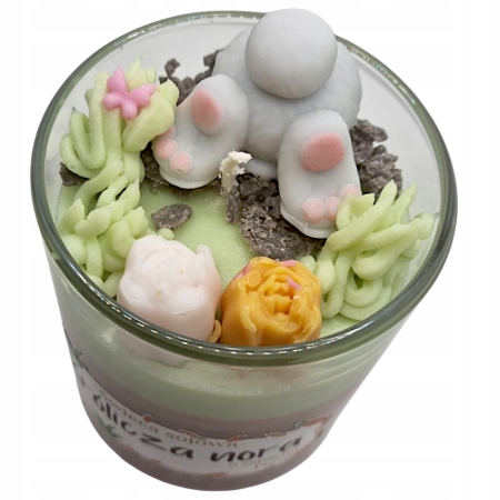 Ręcznie zalewana Świeca Sojowa Prezent Wielkanoc zając królik zapach piwoni