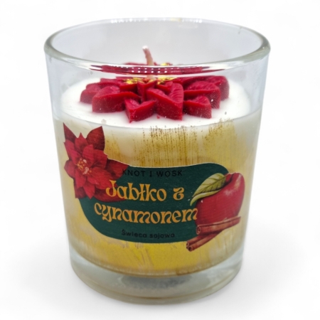 ZAPACH JABŁKO Z CYNAMONEM ręcznie wylana i zdobiona świeca sojowa 190g