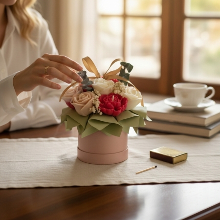 Pachnący Flower Box świeca sojowa świeczki kwiaty Zapach Piwonia Rękodzieło