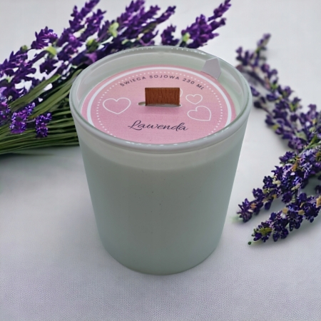 Świeca Sojowa ręcznie robiona Handmade białym mat 230 ml Lawenda