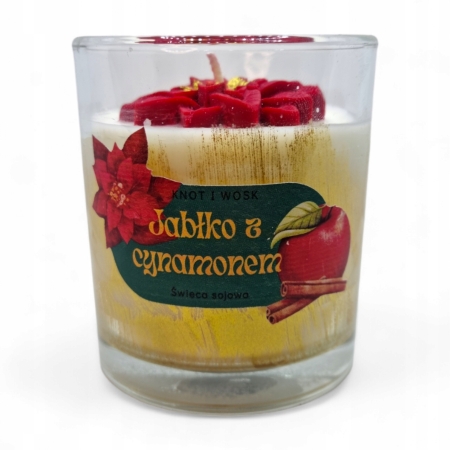 ZAPACH JABŁKO Z CYNAMONEM ręcznie wylana i zdobiona świeca sojowa 190g