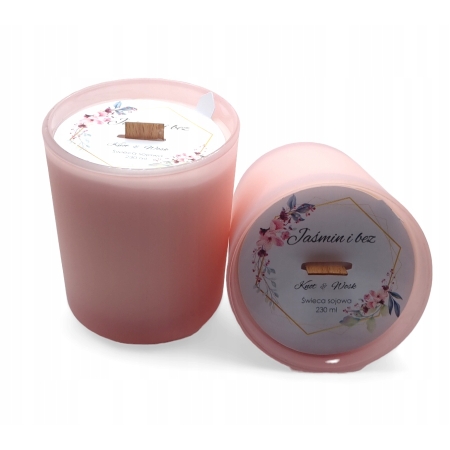 Świeca Sojowa różowy mat ręcznie robiona Handmade 230 ml Jaśmin i bez