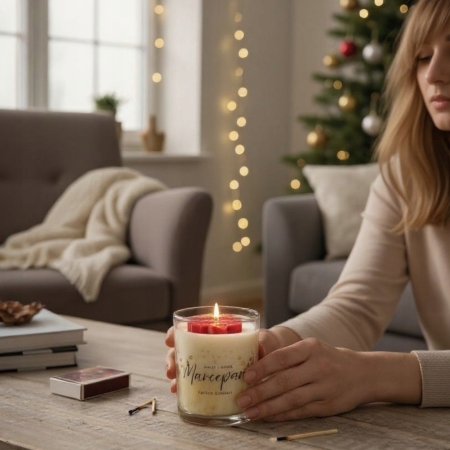 ZAPACH ŚWIĄTECZNY MARCEPAN ręcznie wylana i zdobiona świeca sojowa prezent