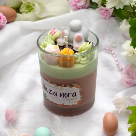 Ręcznie zalewana Świeca Sojowa Prezent Wielkanoc zając królik zapach piwoni